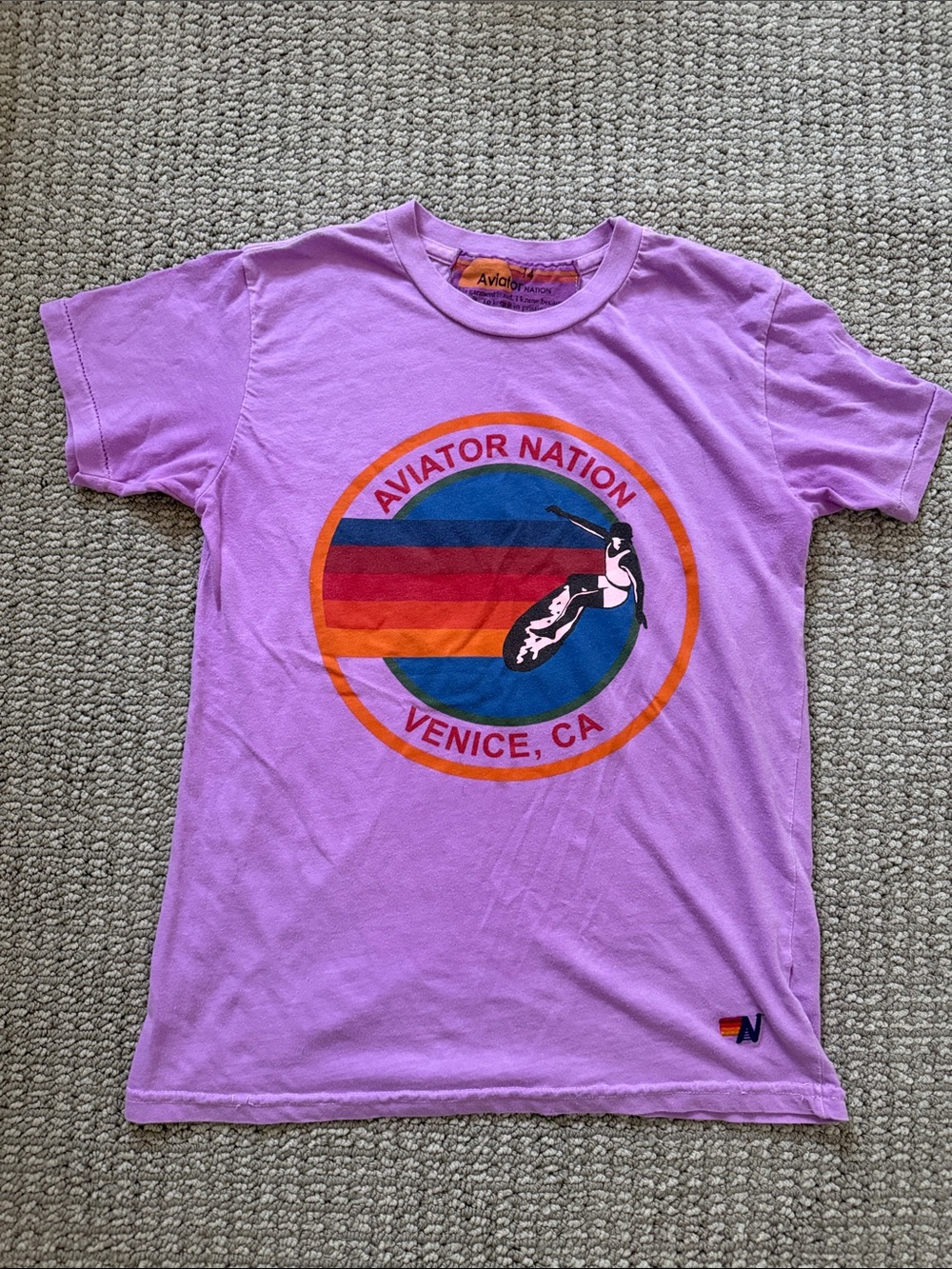 Aviator Nation Lavender Kids Graphic Tee with Retro Surf Logo
